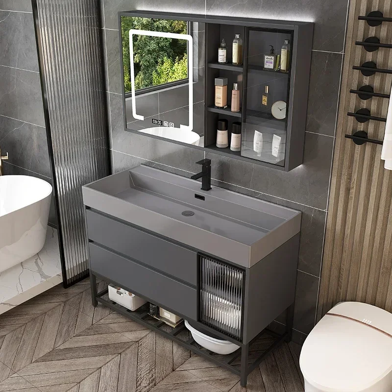 Integrated Countertop Intelligent Mirror Cabinet Table Washing Pot Wash Basin Cabinet Bathroom Cabinet Modern Home Furniture