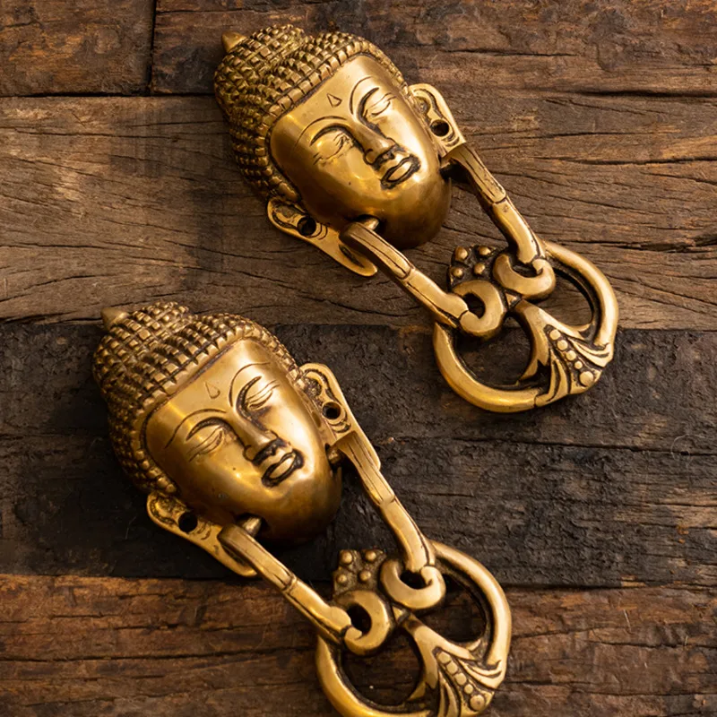 Southeast Asian-Style Door Pulls Brass Handles Buddha Cabinet Decor Hand-Carved Unique Design