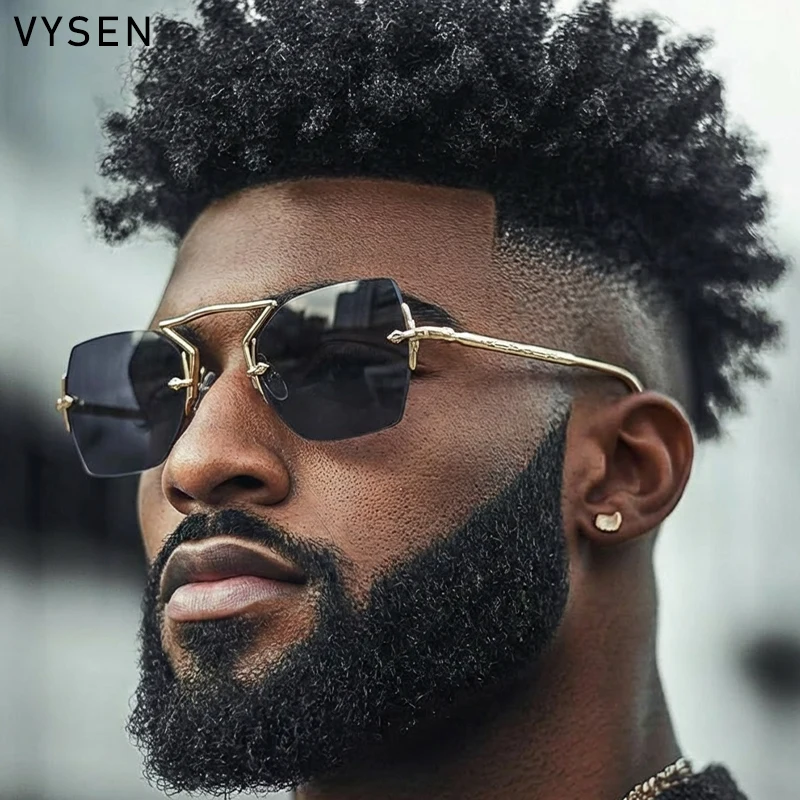 

Square Rimless Punk Sunglasses Men 2025 Luxury Brand Vintage Metal Frame Polygon Sun Glasses For Male Steampunk Shades Eyewear