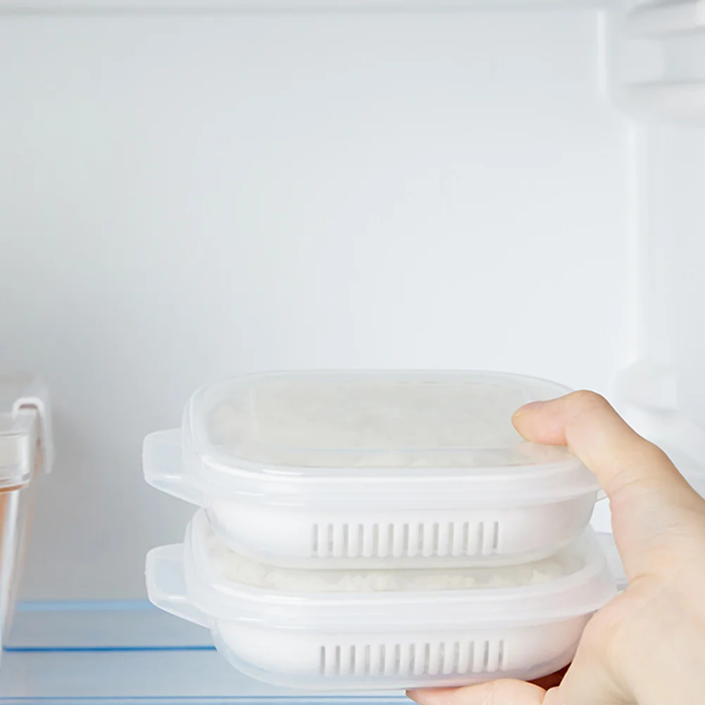 

2Pcs Rice Boxes Refrigerator Food Case Simple Sealing Box Draining Design Fresh-Keeping Box Kitchen Supply