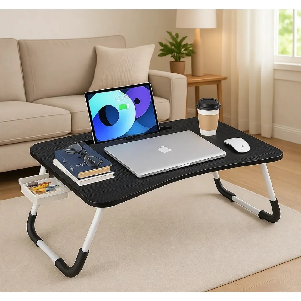 

Складной столик для кровати с подставкой для чашки и отсеком для хранения, для еды, работы и письма на кровати, диване или полу