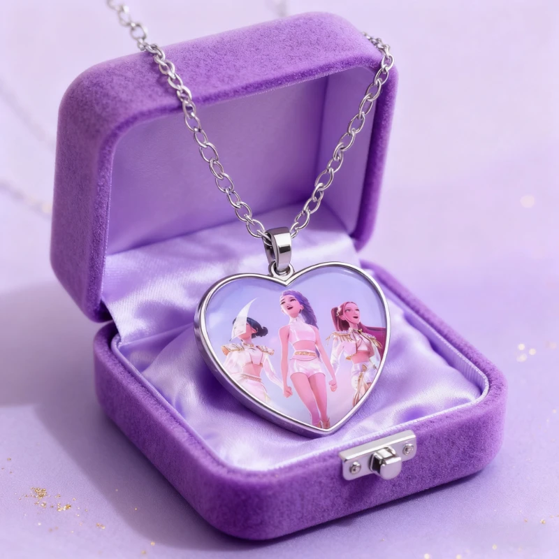 KPop شيطان هنتر أنيمي لطيف قلادة الأطفال الأزياء والمجوهرات والاكسسوارات جوهرة الخوخ القلب قلادة فتاة هدية عيد #1