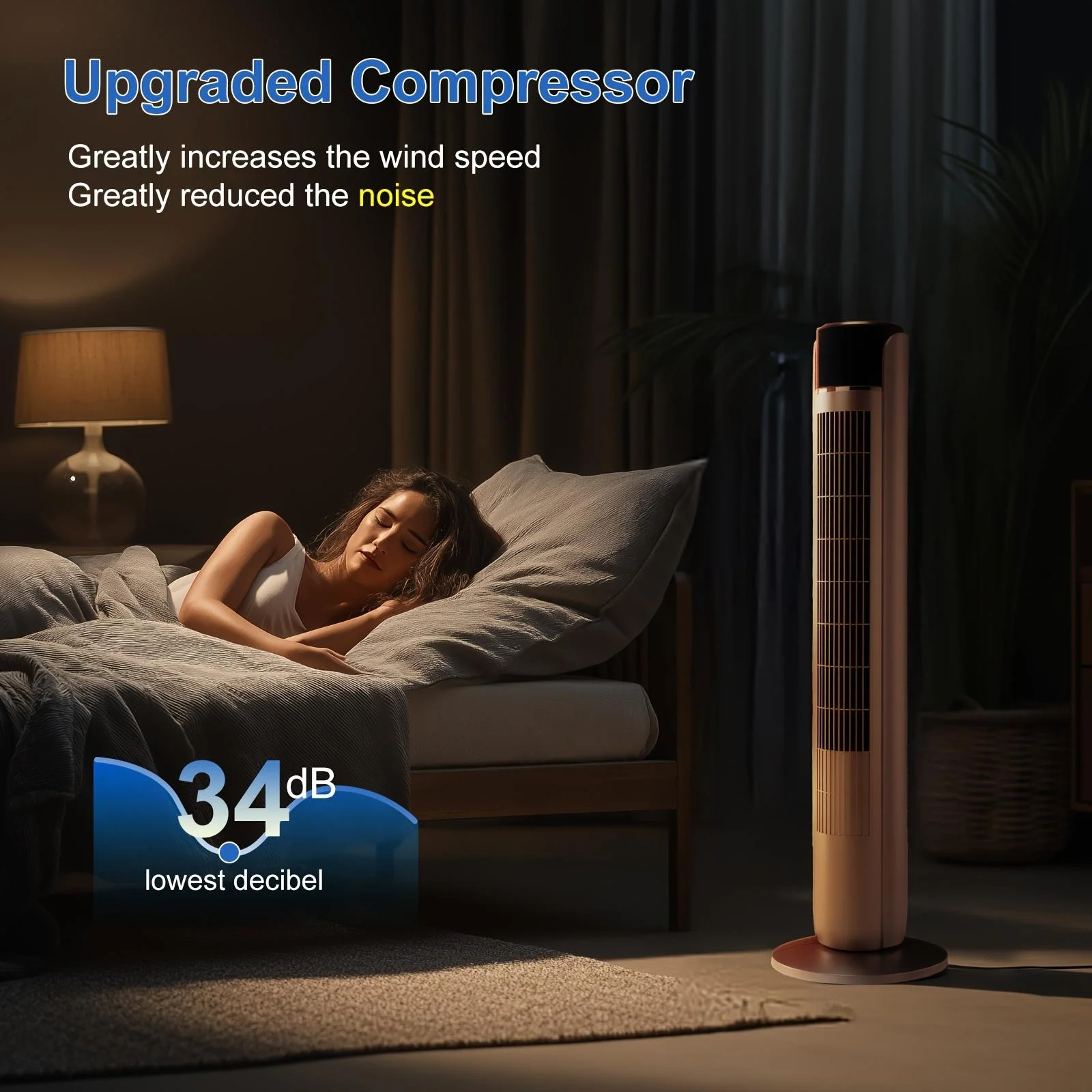 36-In Cooling Fan, Bladeless Oscillating Tower Fan with Remote Control, 5 Speed Settings, 4 Operating Modes, 28Db Quiet Operation, 12-Hour Timer, Portable for Home, Bedroom Use