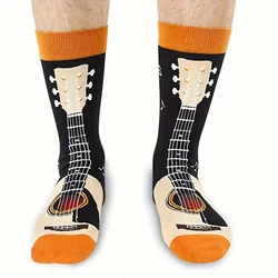 1 Pair Men Guitar Patterned Socks Fashionable Innovative Cartoon Printing Breathable and Comfortable Casual Neutral Socks