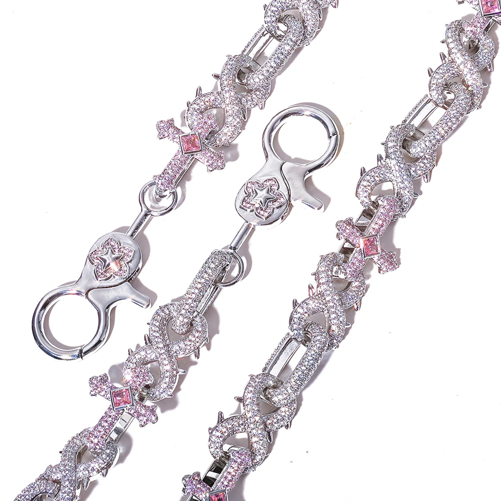 NY Fashion Custom White Gold Plated Infinite Symbol Cross Keychain Bling Iced Out Wallet Pants Belt Chain Hip Hop Jewelry Men