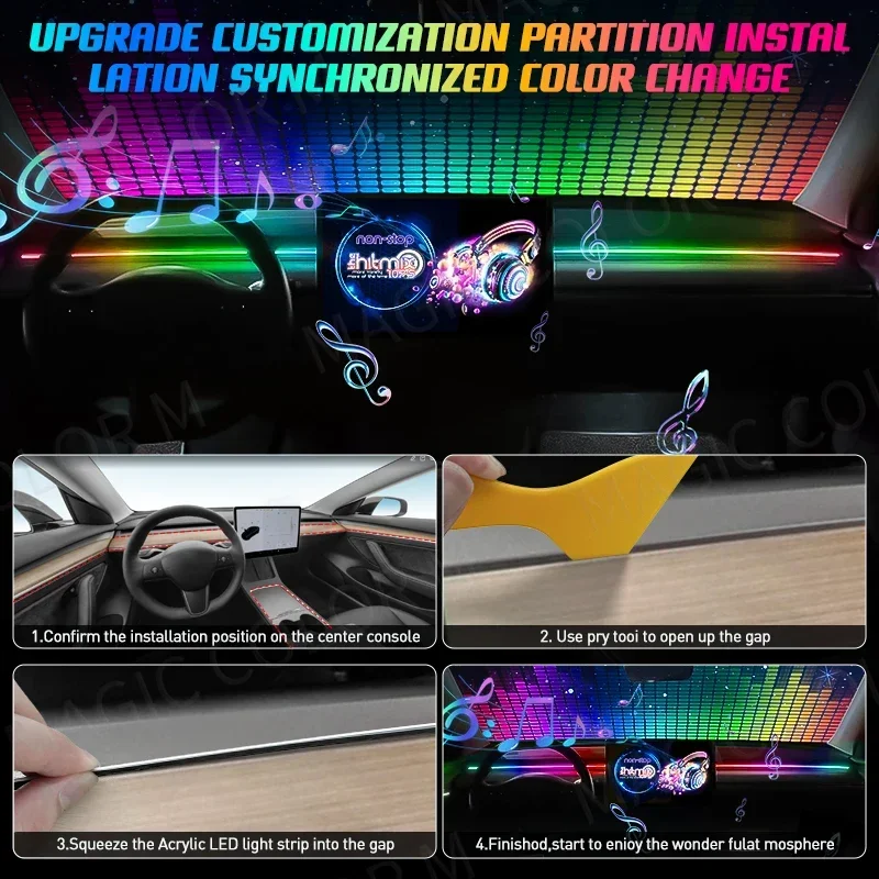 Vegetting 140cm Car Ambient Lights LED Interior RGB Symphony Atmosphere Lamp USB APP Control Remote for Tesla Model 3 Y S X