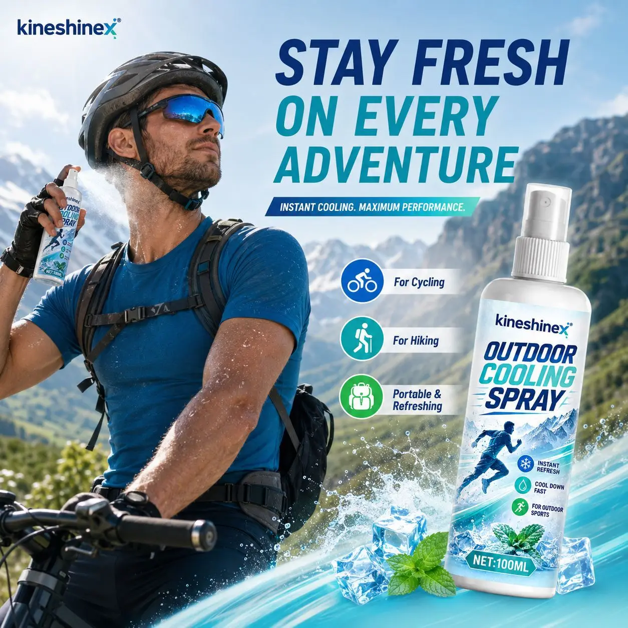 Outdoor Cooling Spray 100ml–Instant Refresh for Running,Cycling,Hiking,Camping,Fine Mist Cooling Mint Formula,Beat the Heat Fast view 4