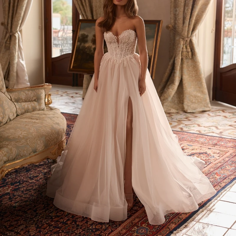 

Luxury Light Champagne Dubai Arabic Mermaid Wedding Dresses A-Line Applique Lace Tull Court Train Wedding Dress Bridal Gowns