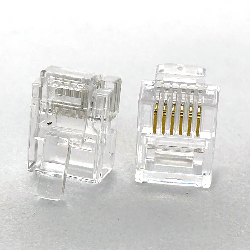 20pcs/lot  6P6C 6 Pins 6 Contacts RJ11 Telephone Modular Plug Jack,RJ11 Connector Transparent crystal