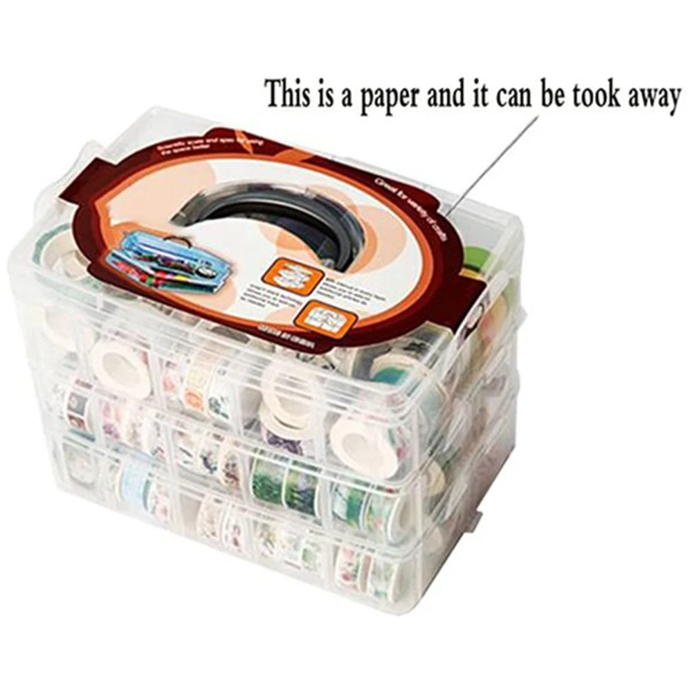 N38R_ Clear 3-Layer 30-Grid Washi Tape Storage Box