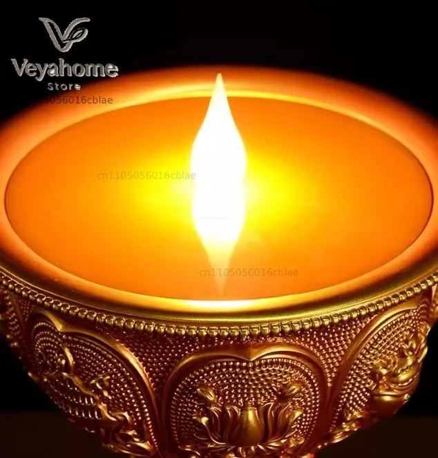 28 cm tall Electronic ghee lamp Plug-in smokeless candle LED Changming supply lamp eight auspicious engraved candlestick