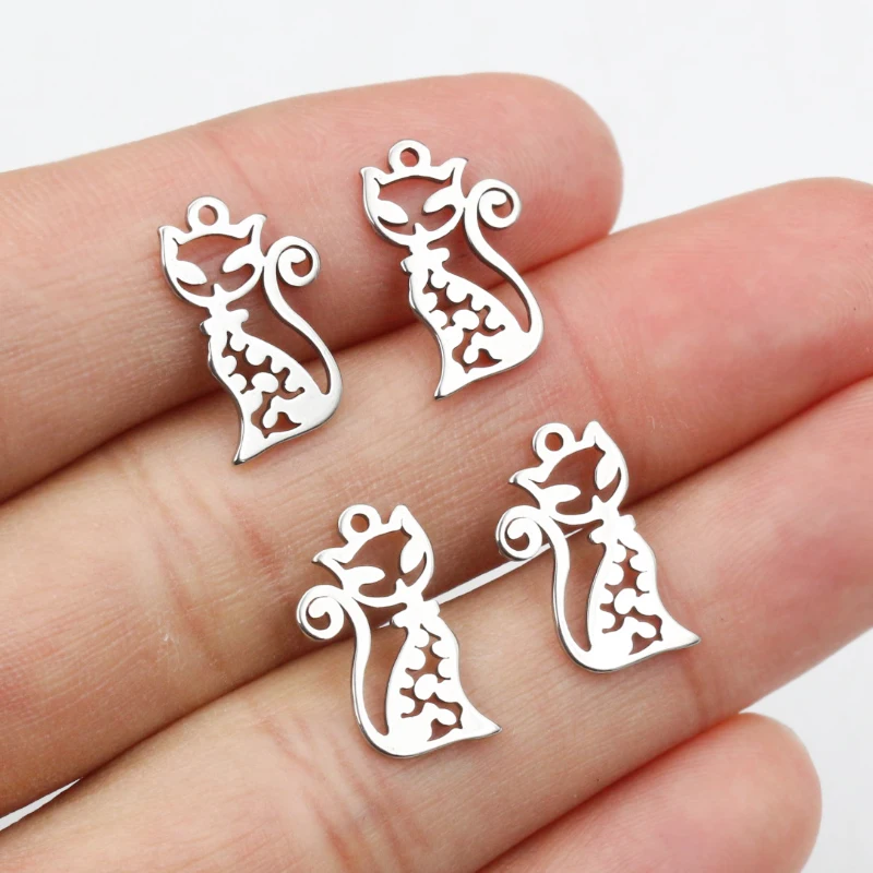 30pcs No Fade 316 Stainless Steel 15x9mm Cat Charms Pendant for DIY Necklace Bracelet Craft Jewelry Making Findings