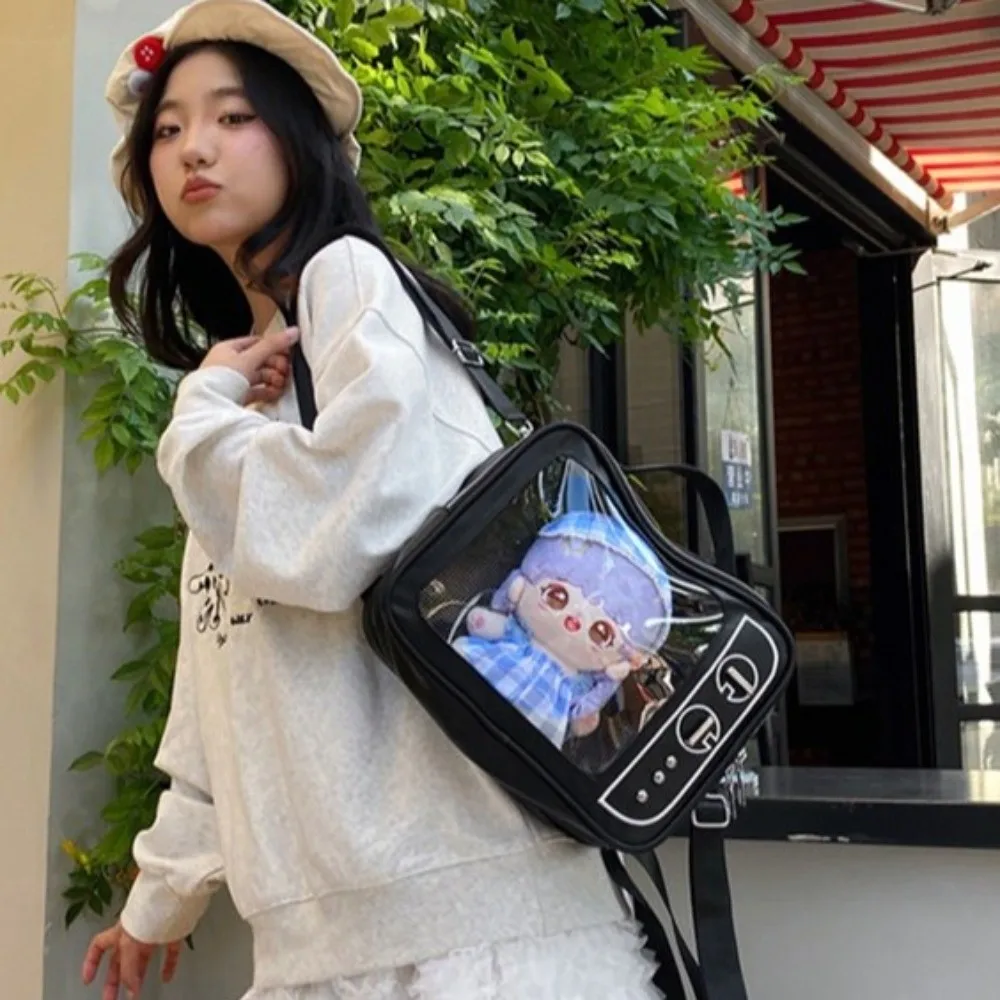 

Cute PU TV Model Backpack Ulzzang Large Capacity Transparent Layer Ita Bag Lightweight Display Layer Shoulder Bag Girl