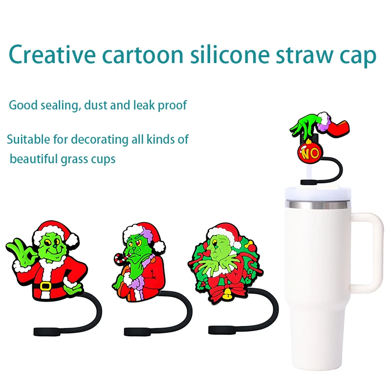 Christmas Cartoon Series Silicone Straw Cover10mm Drink Straw Plug Reusable Splash Proof Drinking Cup Straw Cap Stylish pendant