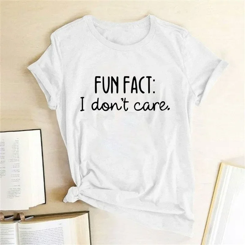 สนุก FACT I DON'T CARE พิมพ์ผู้หญิง T เสื้อแขนสั้นคอกลมหลวมผู้หญิง TShirt สุภาพสตรีเสื้อลําลองฤดูร้อนเสื้อผ้า