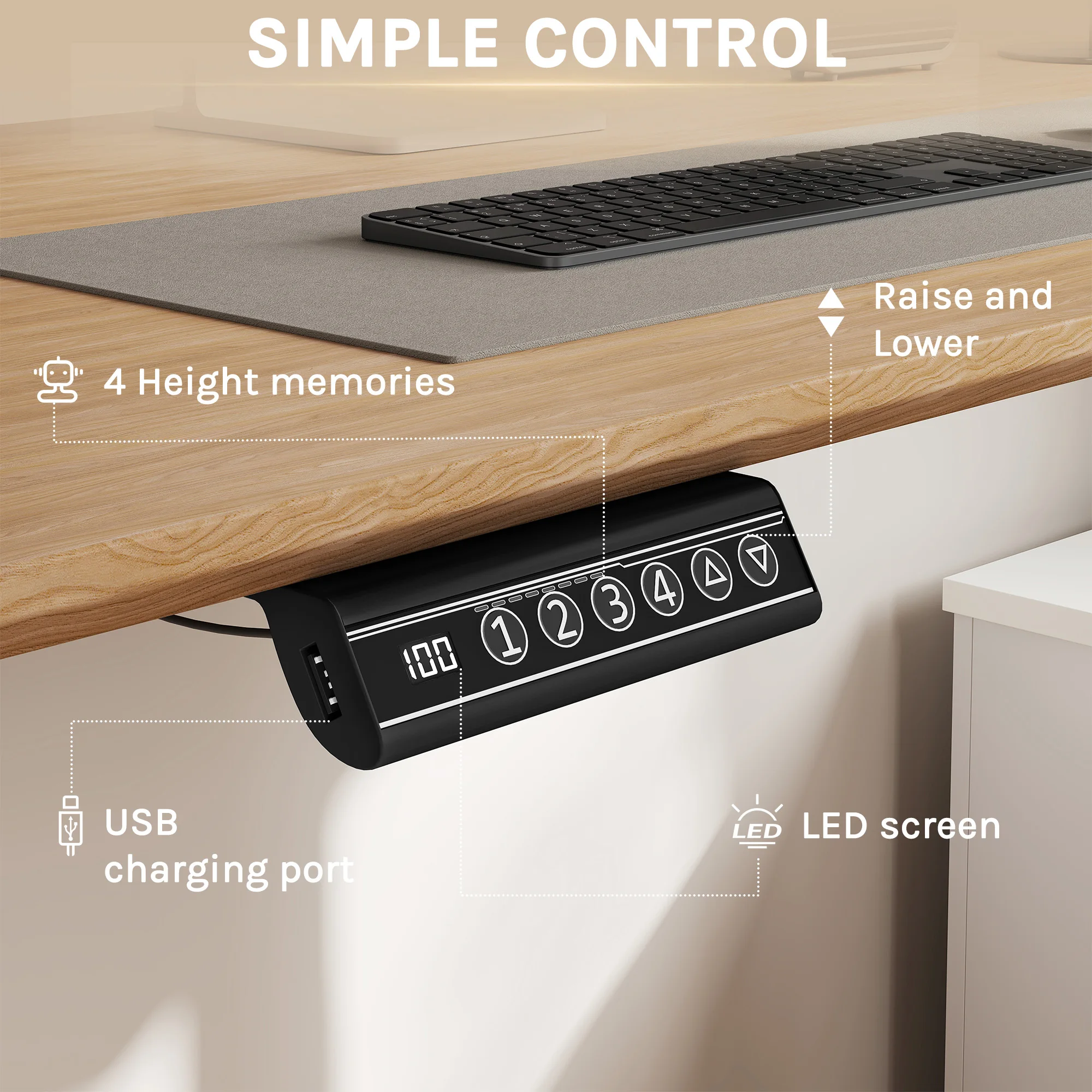 إطار مكتب رفع كهربائي قابل للتعديل بارتفاع WOLTU مع منفذ شحن USB للتحكم في الذاكرة للمكتب المنزلي #5