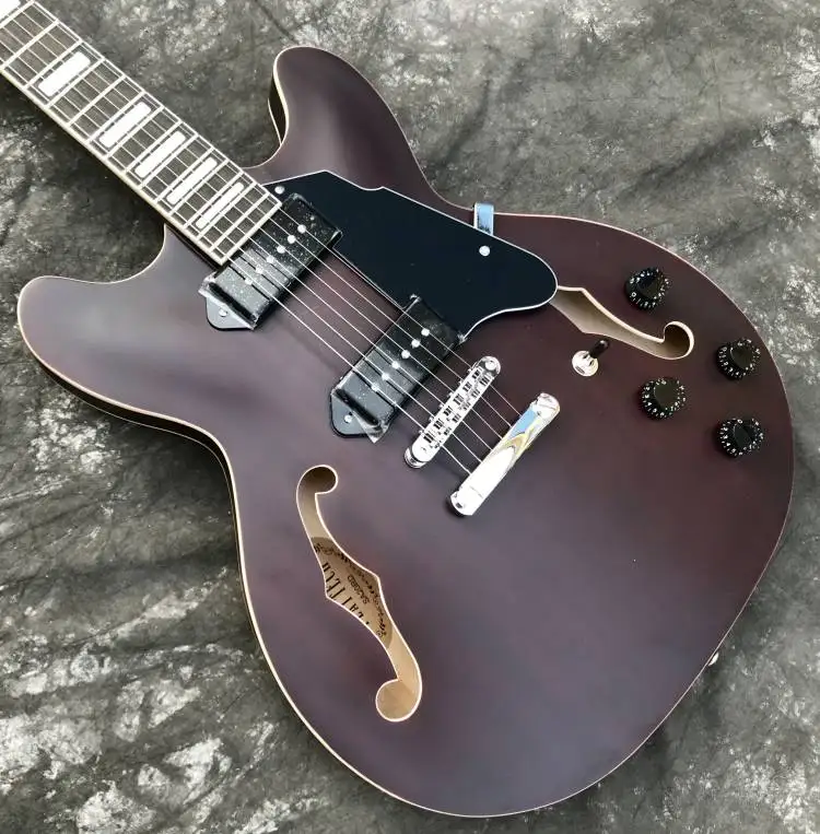 free shipping Satin Finish right Handed Jazz Hollow Body Electric Guitar Guitar mattie finishing custom Grote P90 jazz guitar