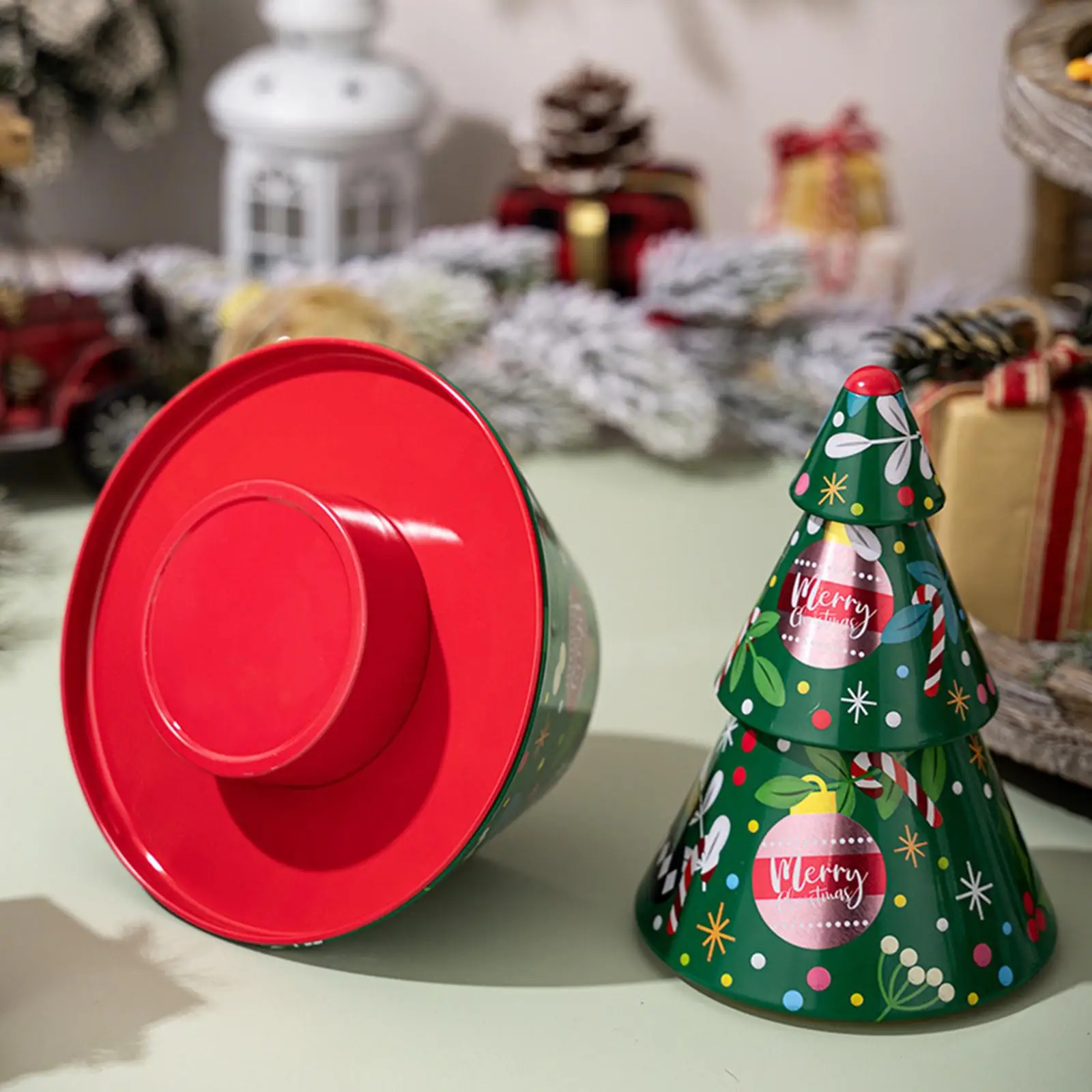 Christmas Tree Candy Box Tinplate Cookie Storage Container Holiday Table Decor Multipurpose Ornament for Desktop Fireplace