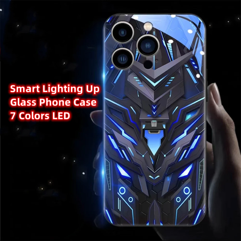 

War Armor From Alien Smart LED Light Glow Tempered Glass Phone Case For XiaoMi 13 12 11 Pro Ultra RedMi K60 K50 Poco F3 F4 F5