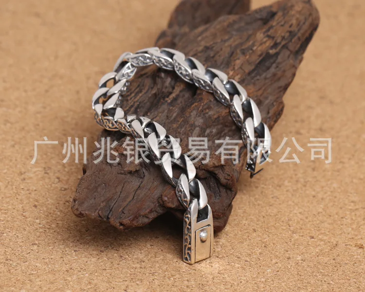 S925 sterling silver personality ornament vintage Thai silver men's tank ring buckle bracelet