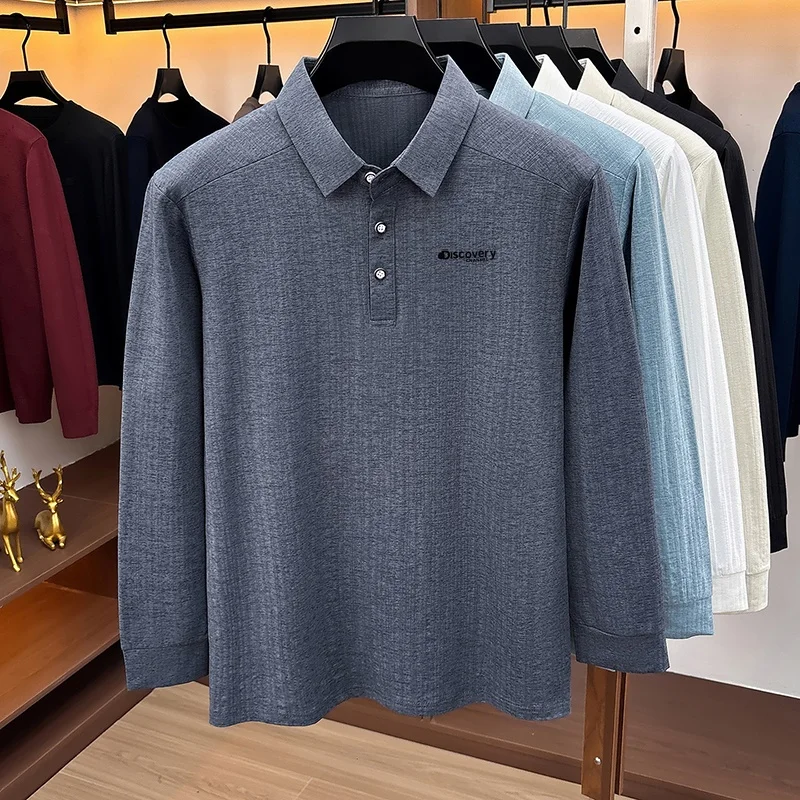Designer-Marken-Poloshirt für Herren mit Original-Print, Herbst-Neuheit, einfarbig, langärmelig, mit Kragen, Business-Casual-Herrenbekleidung – Detail 9