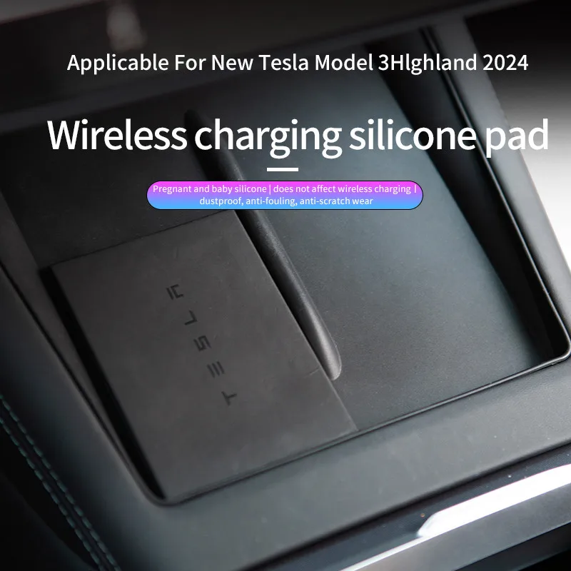 For Tesla Model 3 Highland 2024 Silicone Wireless Charger Pad Center Control Protector Non-slip Mat Car Interior Accessories