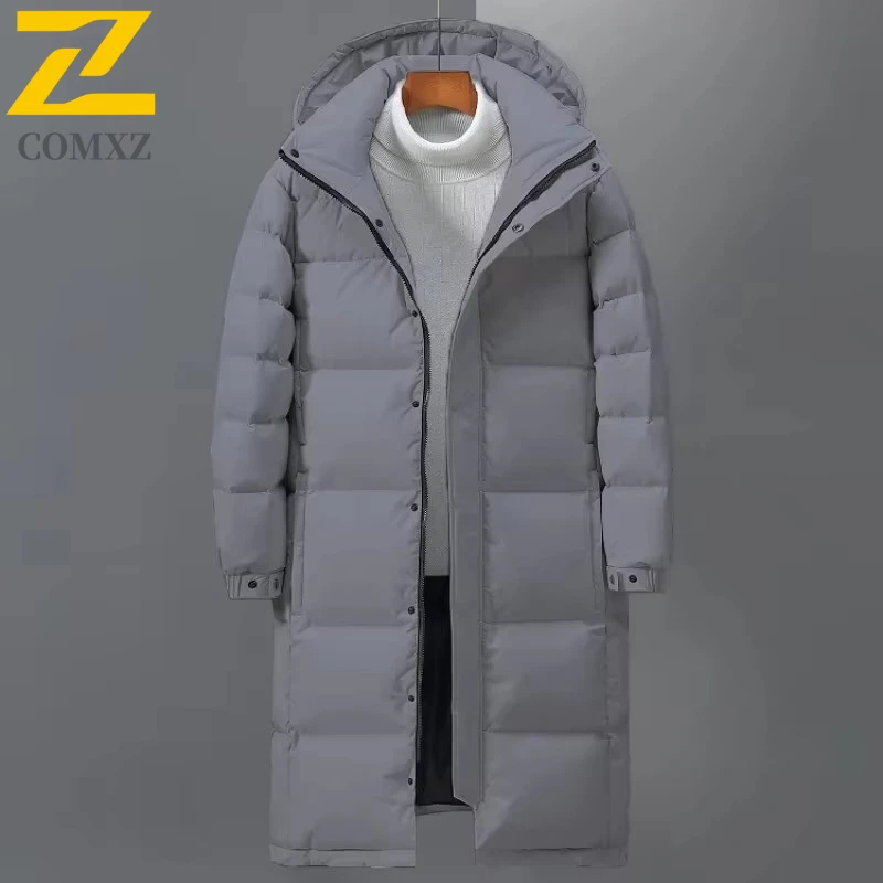 COMXZ Winter Men Long Puffer Jackets Hooded Casual Duck Down Coats Quality Male Snow Windproof Warm Winter Parkas Men Clothing