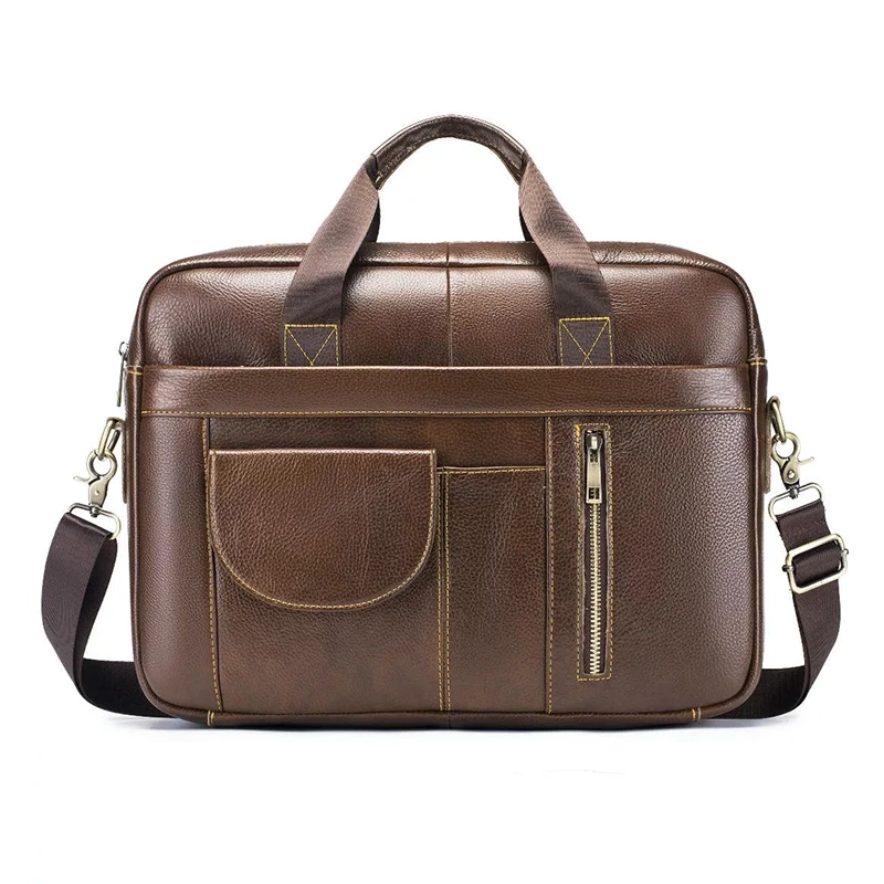 Valigetta di lusso con strato superiore in vera pelle da uomo vintage messenger business tracolla a tracolla borsa da ufficio per computer da 15,6 pollici