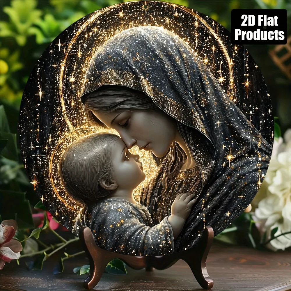 

Винтажная алюминиевая табличка с изображением Девы Марии, 8x8 дюймов, круглая, религиозное настенное искусство, черный металлический декор для дома, улицы и сада