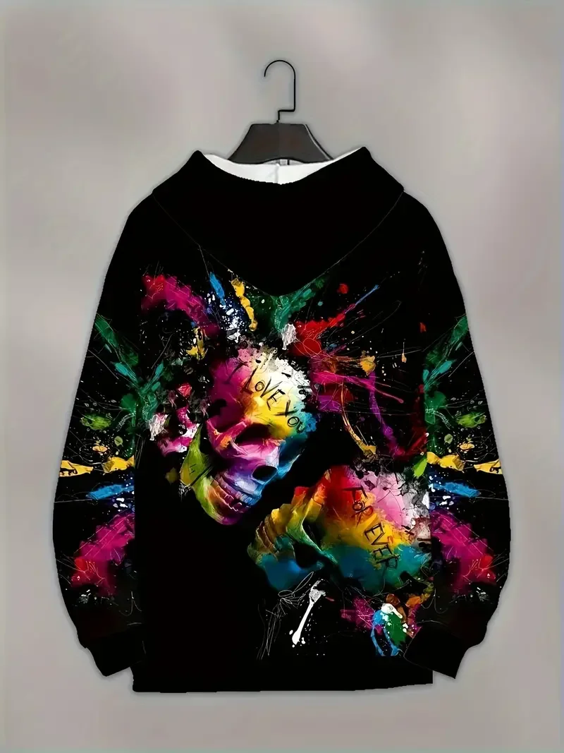 Men's Hoodies Colorful Skulls 3d Print Fashion Stylish Hooded Sweatshirt For Men Oversized Clothing Casual Pullover Hooded Tops