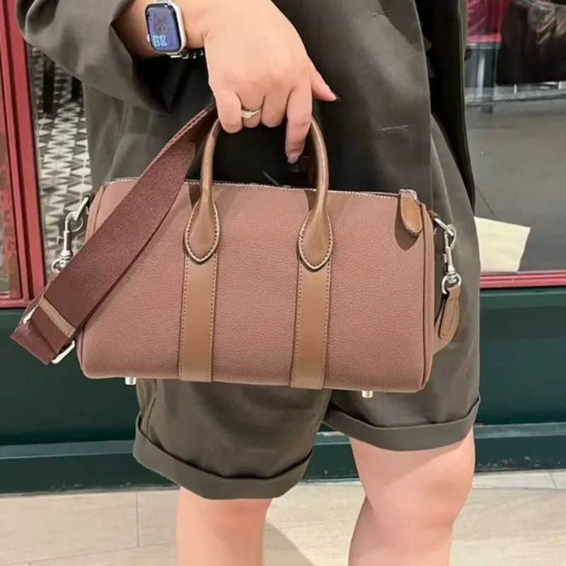 

2025 New Leather Women's Bag First Layer Cowhide Velvet Suede Matte Li Pattern Boston Pillow Bag Large Capacity Casual Versatile