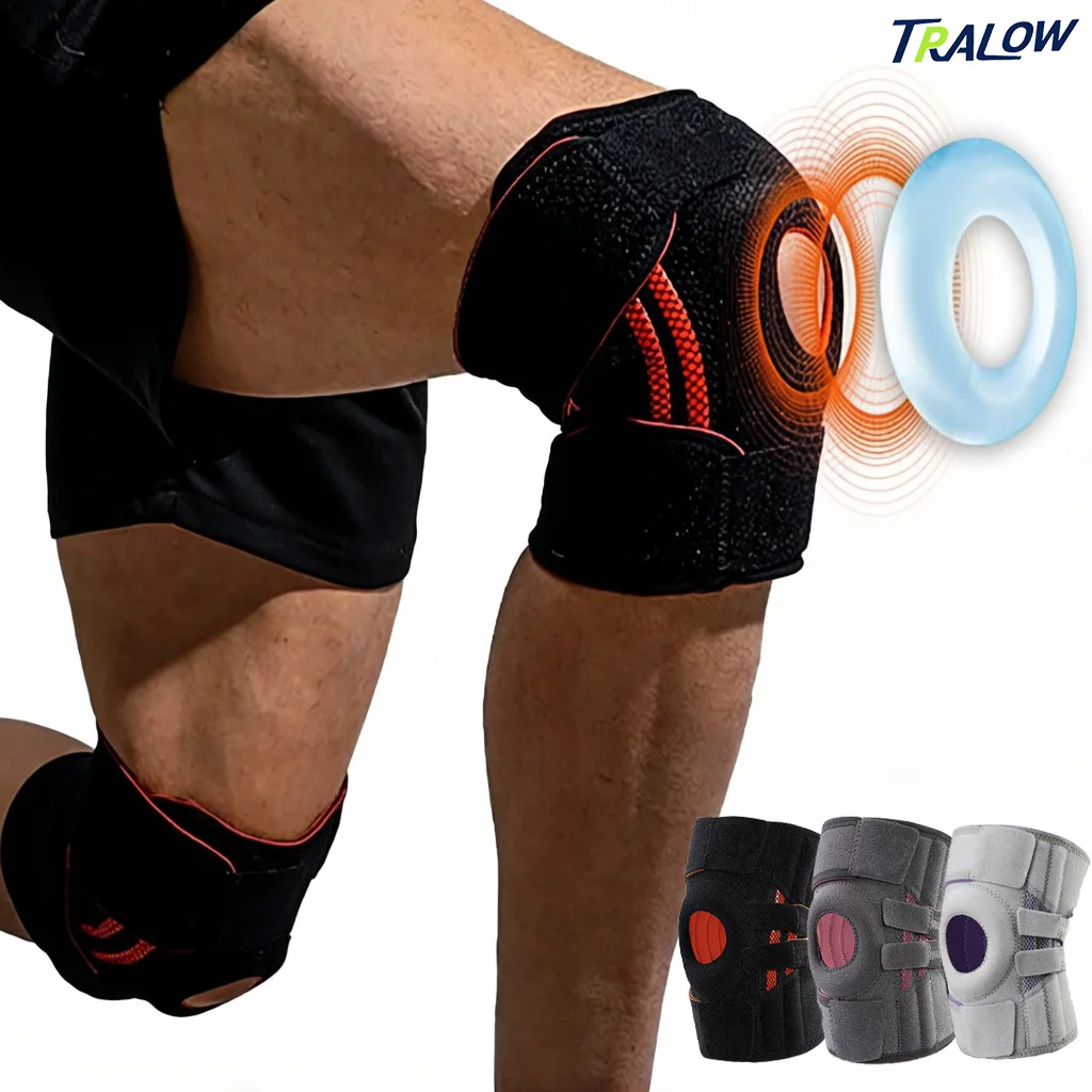 

TRALOW Adjustable Knee Brace with Four-spring support Breathable Sweat Absorption for Men Women Run Cycling Sport Pain Relief