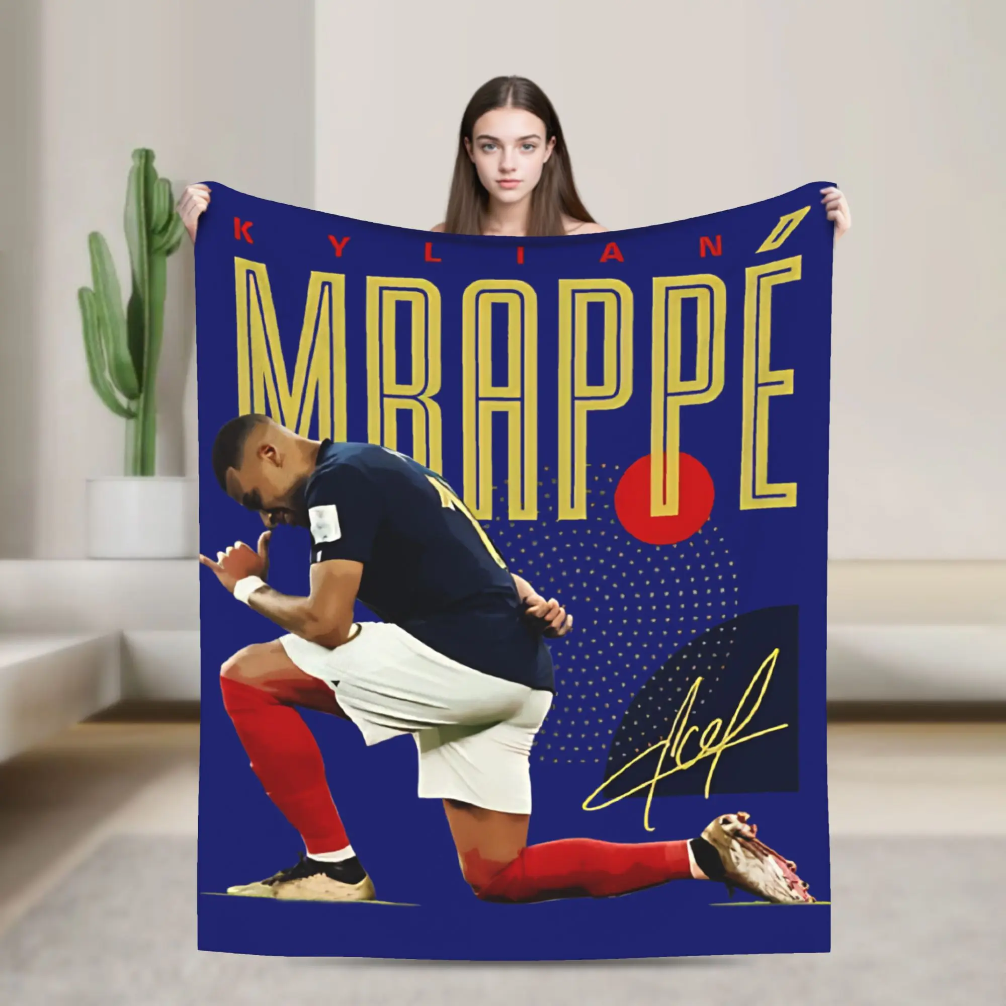 Mbappes France Football Blankets Fleece Spring/Autumn  Breathable Lightweight Thin Throw Blankets for Home Office Bedding Throws