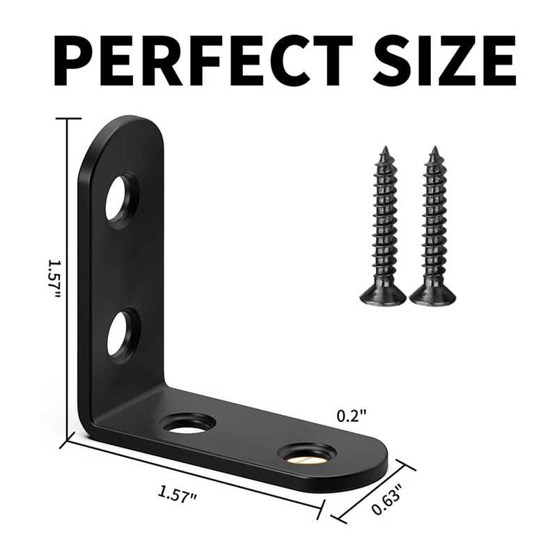 Staffa angolare con staffa a L da 20 pezzi, staffe a L in acciaio per ripiani, staffa angolare in metallo per mobile in legno nero