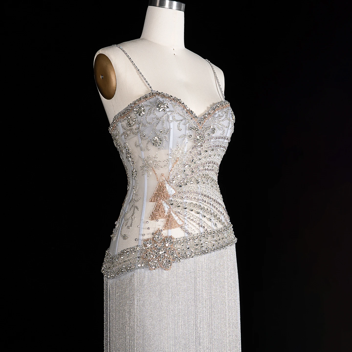 Sharon Said Abendkleider Luxus Spaghettiträger Etuikleid Tüll Perlen Quasten Kristalle Dubai Formelles Partykleid SS202 Maßanfertigung – Detail 17
