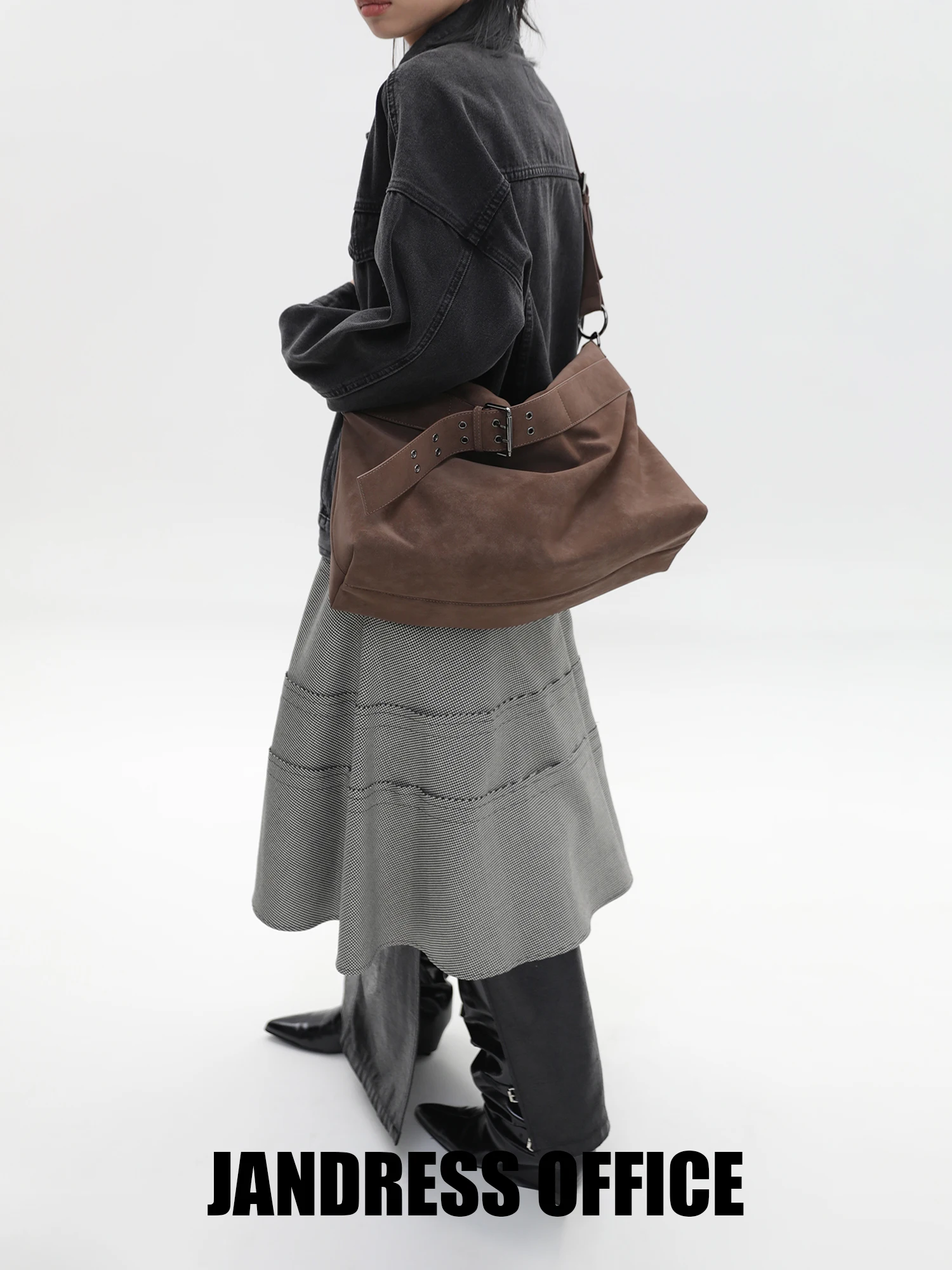 JANDRESS Original Mucken Suede Lazy Feeling Tote Bag Large Capacity Wide Shoulder Strap Single Shoulder Slant Crossbody Bag