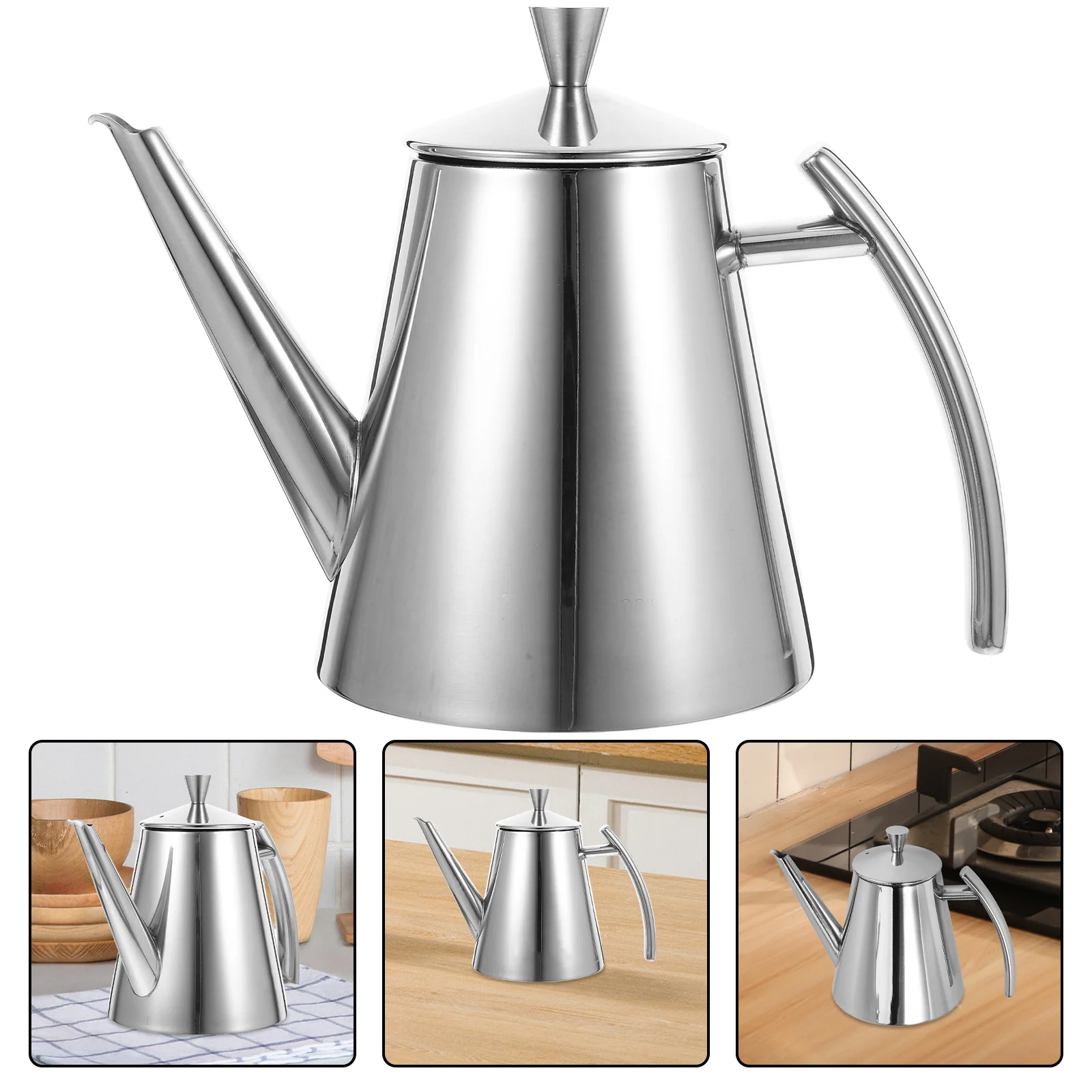 

Silver Stainless Steel Oil Pot Drip-Free Pouring Large Capacity Cooking Oil Storage Container Kitchen Dispenser Bottle 450ml