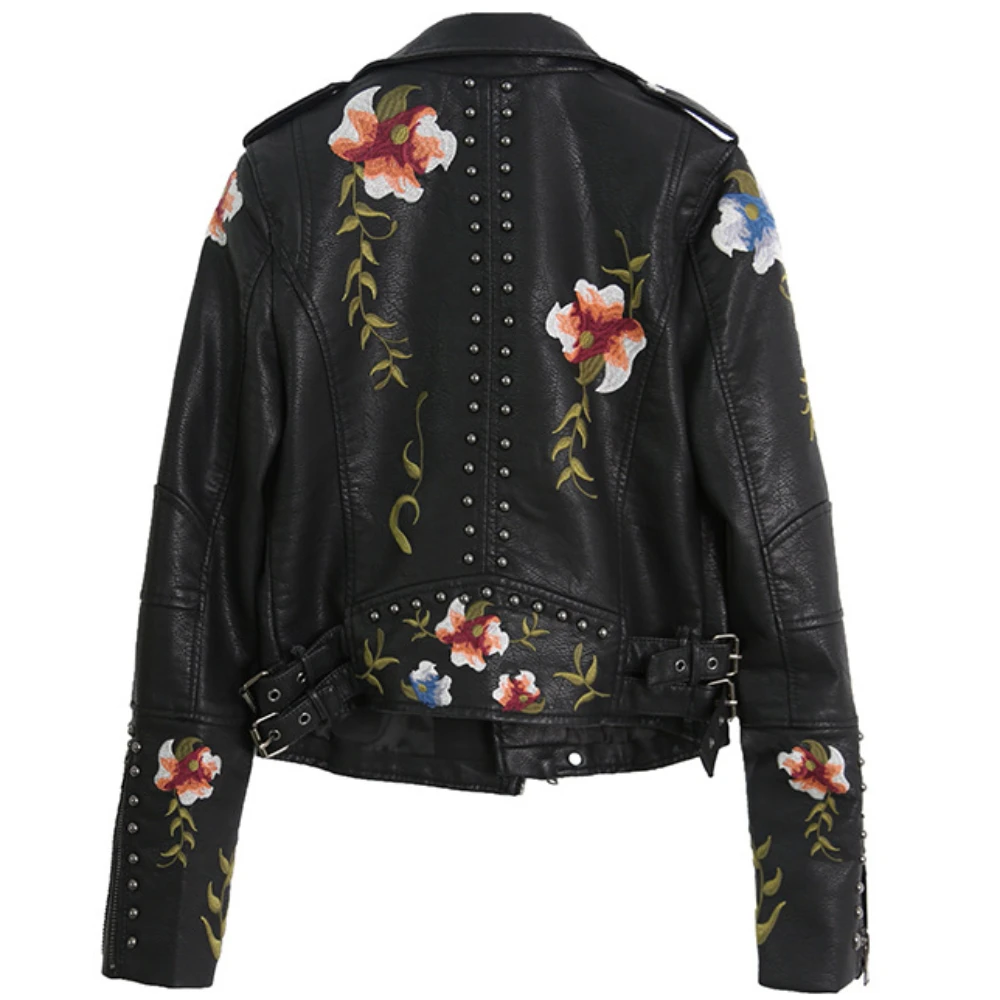 2023spring New Embroidery Short Women\'s Jacket Rivetpuleather Coat Embroidery Machine Car Coat