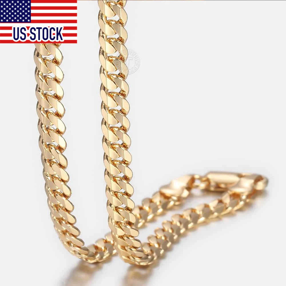 Davieslee 4.5mm Women Mens Chain Cut Cuban Curb Link Necklace Gold Color Male Jewelry Accessories Wholesale Dropshipping DGN438