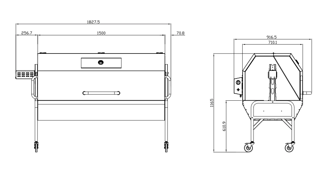 Portable 1500 mm Outdoor Stainless Steel BBQ Grills with Rotisserie Roast for Whole Max 60 kg Pig Lamb Spit Gas and Charcoal
