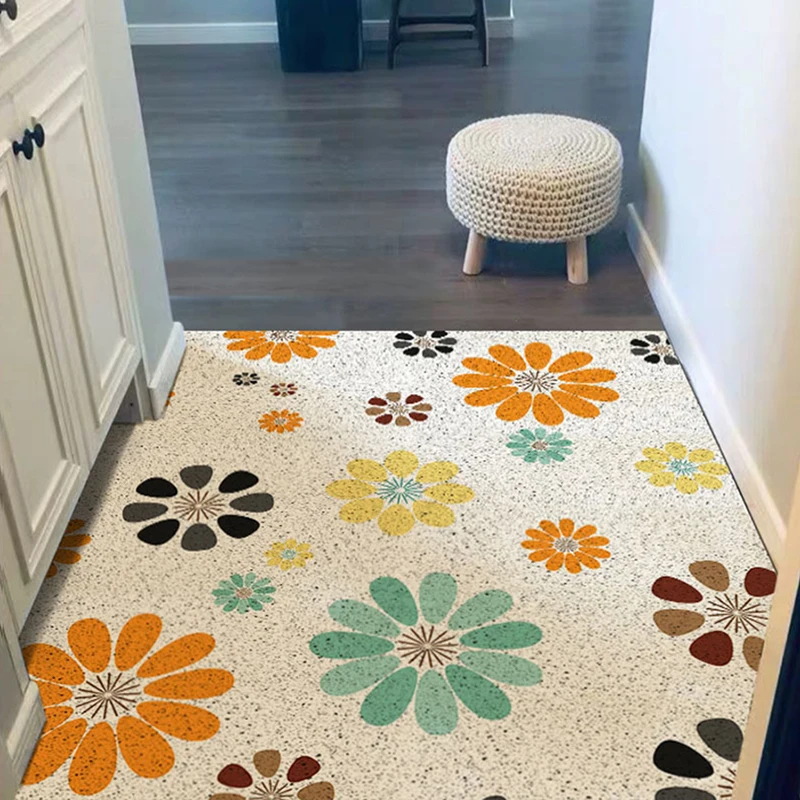 Flower Entry Floor Mat Cutting Silk Ring Door Mat Living Room Household Non Slip Carpet Nordic Art Rose Dopamine Kitchen Rug