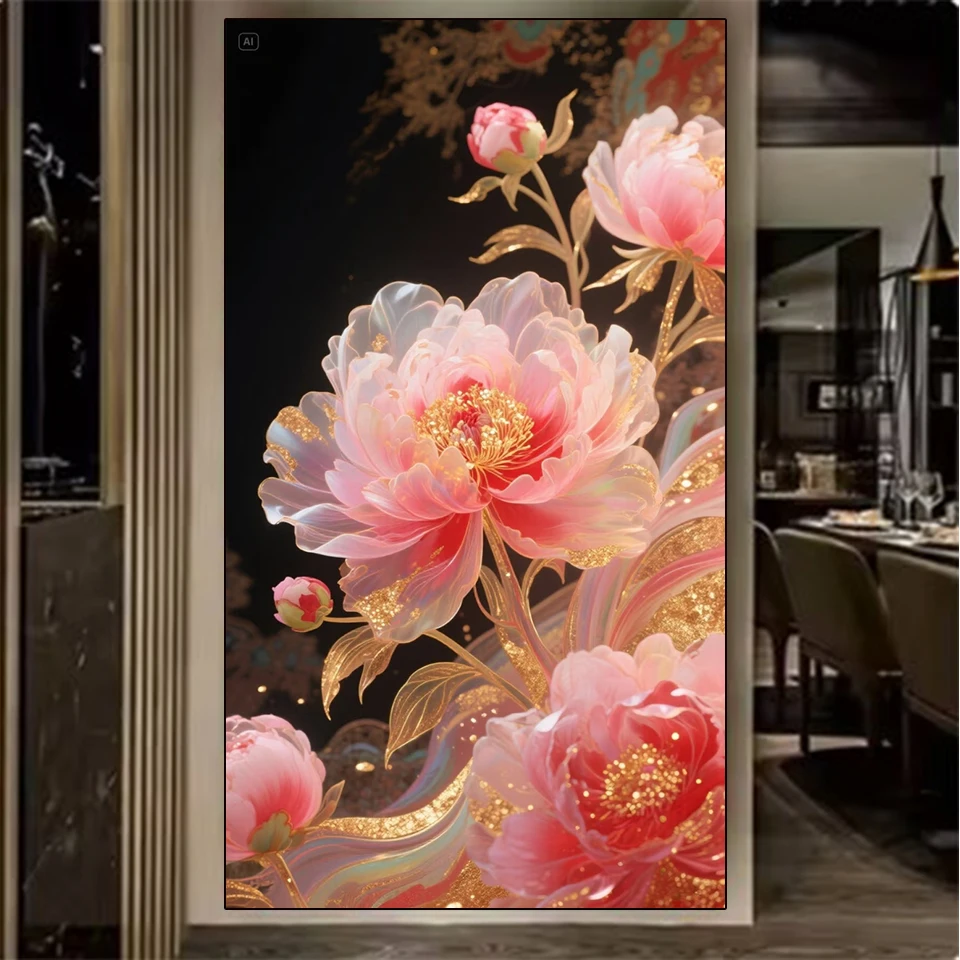 

New Diamond Art Painting Kit Flower Rich Peony Full Diamond DIY Mosaic Large Embroidery Rhine Stone Wall Decoration