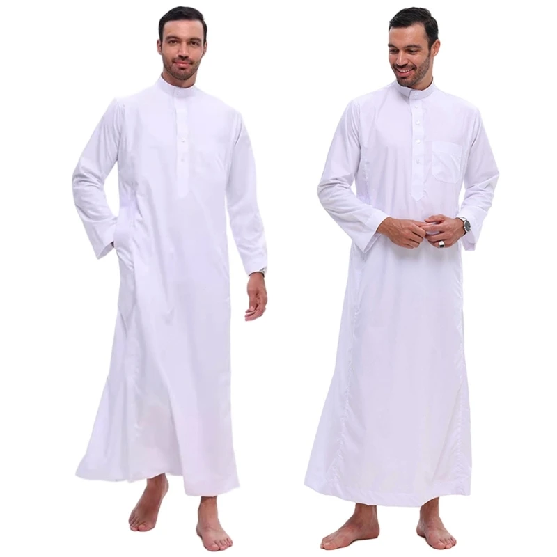 Mężczyzna arabski Kaftan Thobe z długim rękawem arabska szata Kaftan, islamska szata z długim rękawem arabska szata Kaftan długa suknia