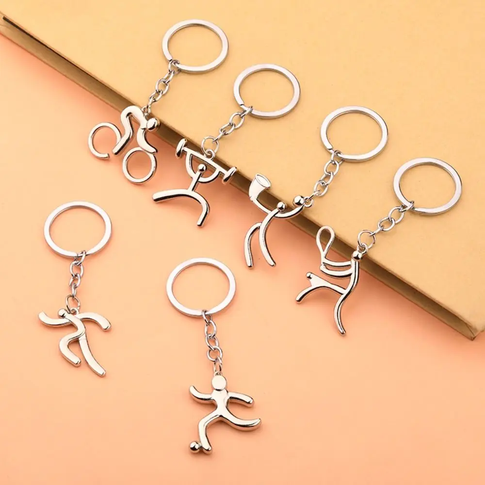 Mini Bicycle Metal Sports Logo Keychain Weightlifting Running Key Ring Ornaments Tennis Basketball Alloy Pendant Decoration