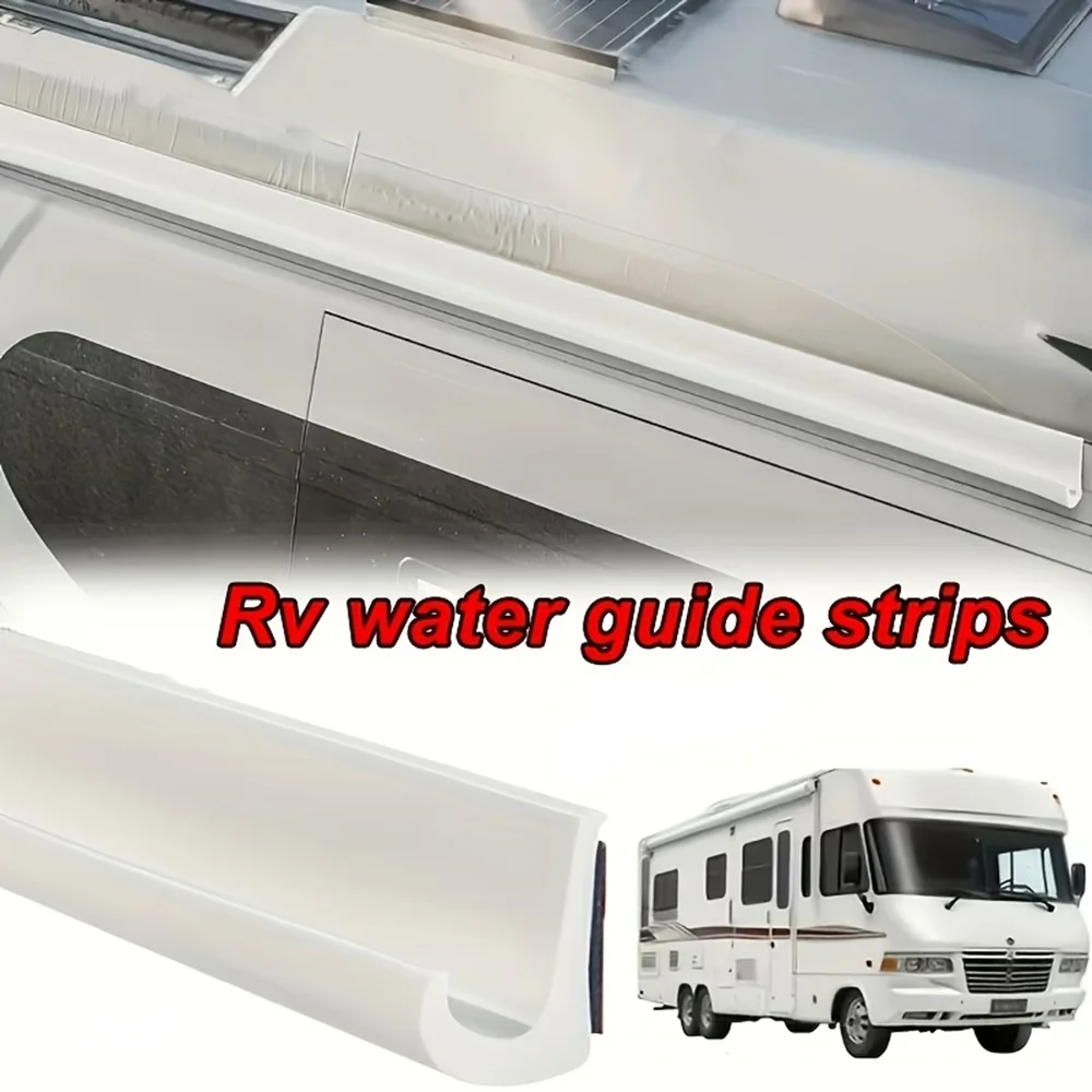 Self-Adhesive J-Shaped RV Water Guide Strip, Durable Plastic Drip Rail, Reduces Waterlogging & Improves Roof Drainage for RVs
