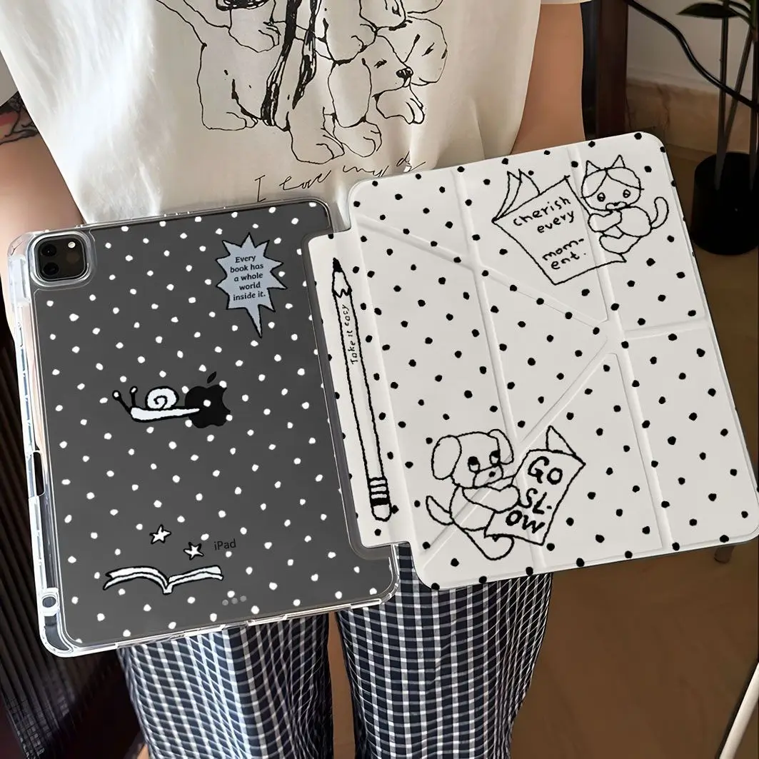 INS Wave Point Cat Newspaper Dog Case For iPad Pro 11 13in 2025 MINI iPad Pro12.9in Air7 10/11th M4/5 Y Folding Protective Cover