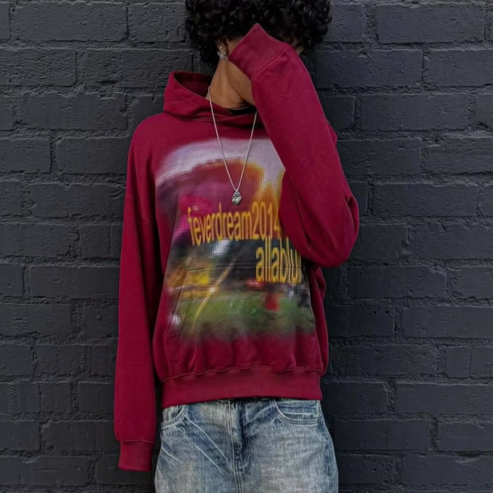 2026 New Retro Pattern Printed Hoodie Oversized Long Sleeve Hoodie Loose Casual Street Wear Hoodie Sportswear