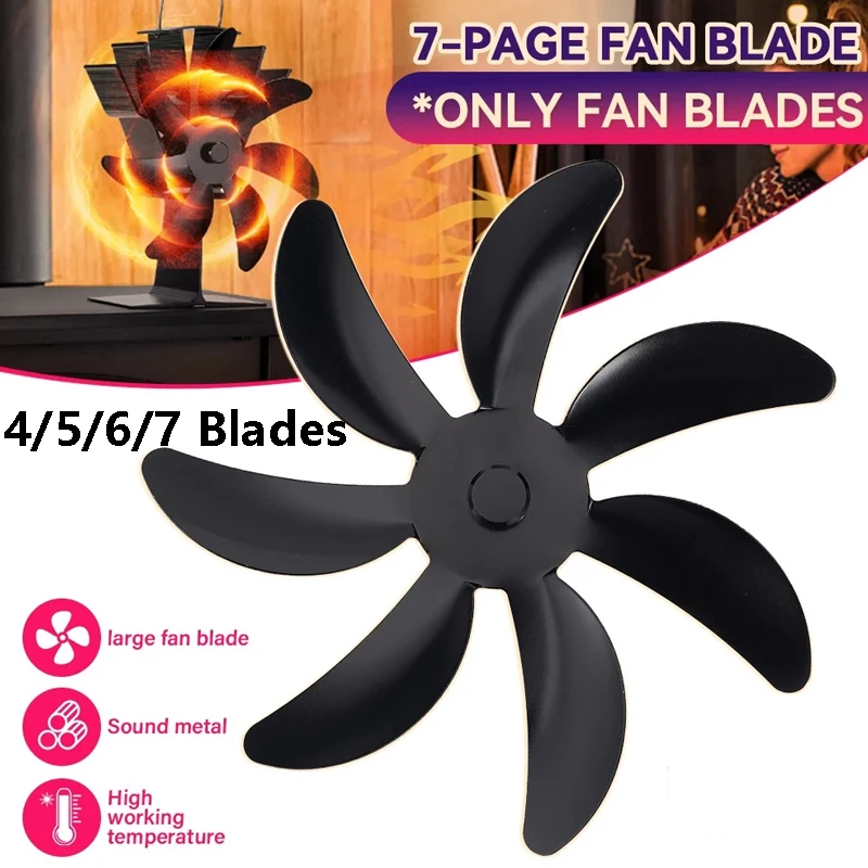 

4/5/6/7 Blades Stove Fan Blade Replacement Aluminum Alloy Fan Blades Fire Heat Power Saving Burner Fireplace Fan Spare Parts