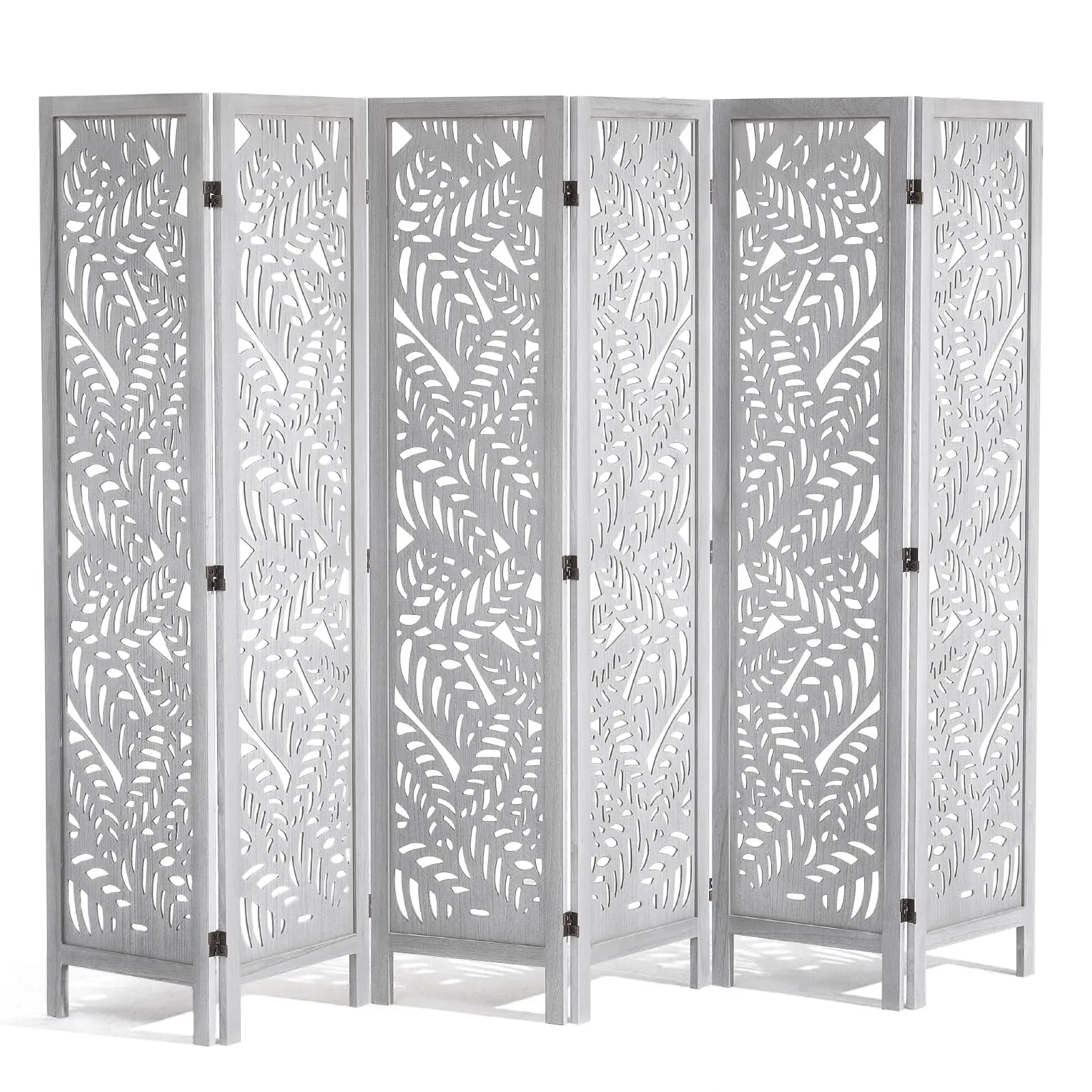 Wood Room Divider, 6 Panel Wood Folding Privacy Sn, 66.9 Inches Tall Indoor Carved Partition Divider, Portable