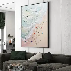 Arthyx Handmade Palette Knife Abstract Seaside Scenery Oil Painting On Canvas,Modern Home Decor Wall Art,Picture For Living Room